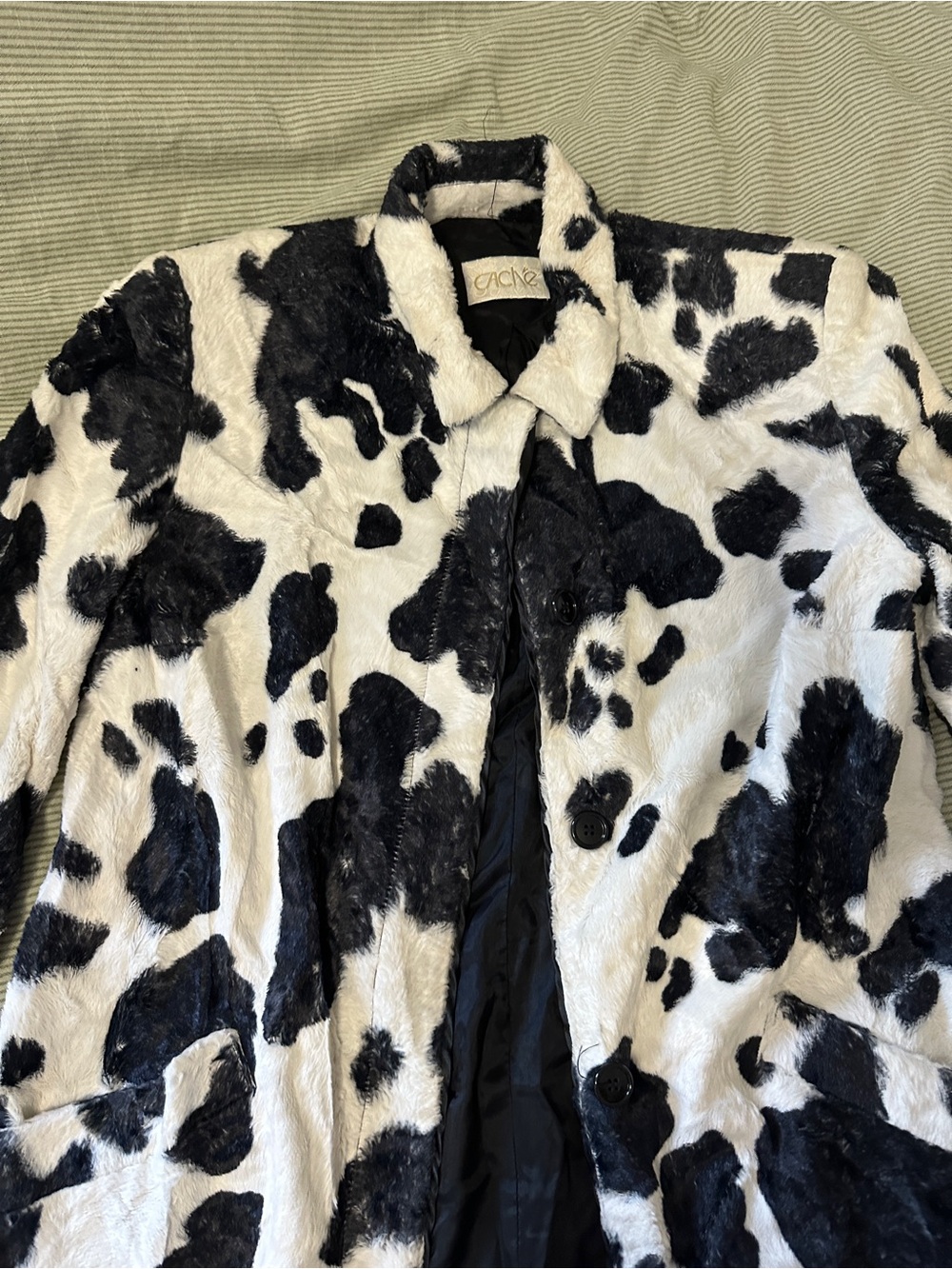 CACHE Faux Fur Cow-Print Coat - Black & White Women’s Jacket - Picture 3 of 7